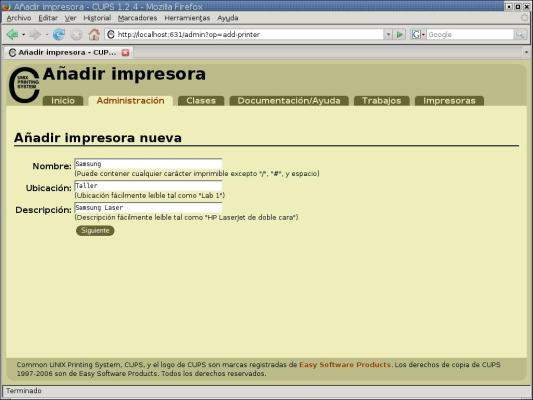 Datos de la impresora